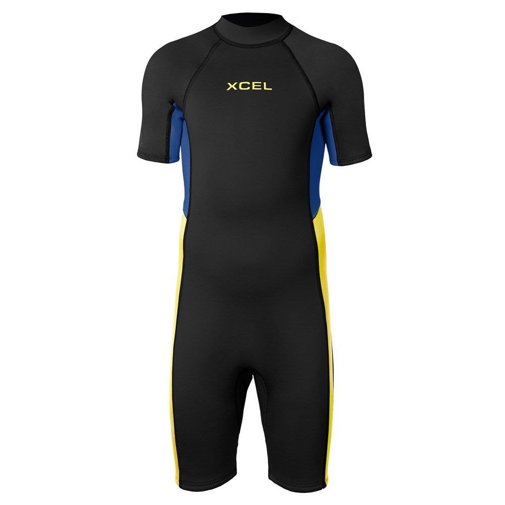 XCEL Youth Axis Short Sleeves Back Zip Spring 2mm BLACK NAVY MARIGOLD
