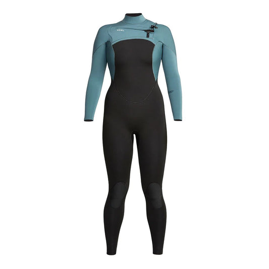 XCEL Womens Comp 4/3mm Front Zip Fullsuit Black-Tinfoil
