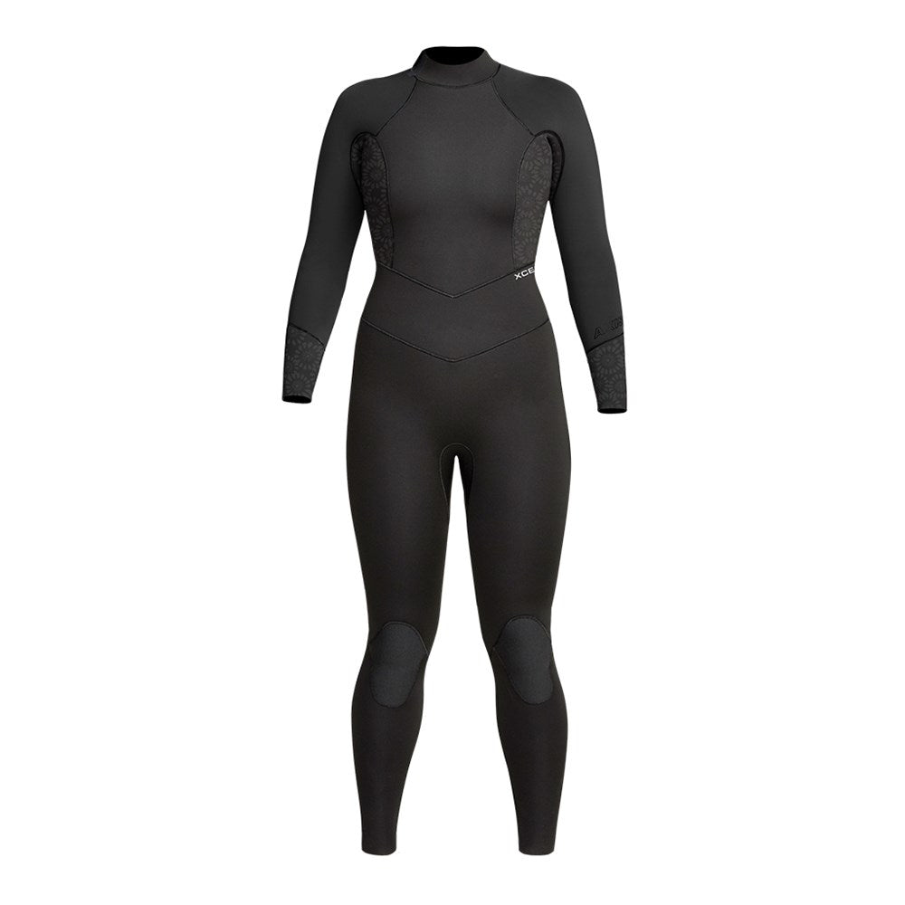 XCEL Womens Axis Back Zip 3/2mm Fullsuit Black-Black Flower