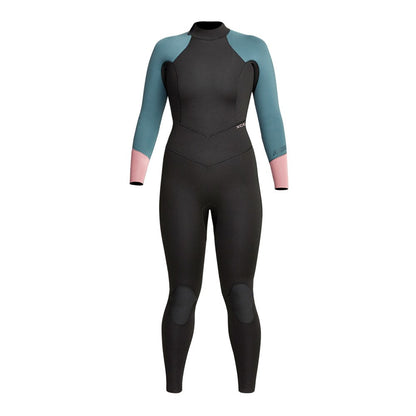 XCEL Womens Axis Back Zip 3/2mm Fullsuit Black-Tinfoil-Mesa Rose