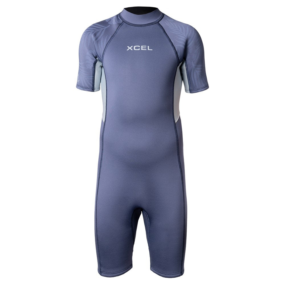 XCEL Youth Axis Short Sleeves Back Zip Spring 2mm DENIM FOG BLUE PALM
